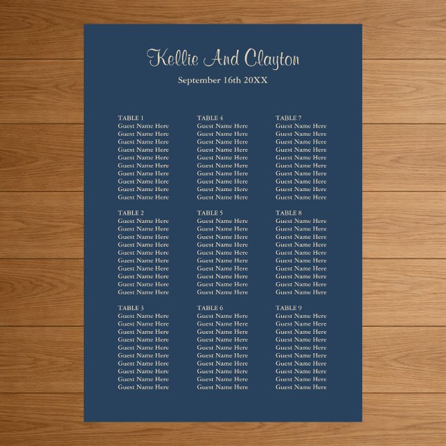 Affiche 90 Classic Blue Mariage Seating Chart (Créateur téléchargé)