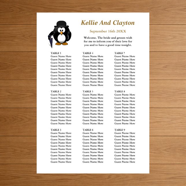 Affiche 90 Drôle Penguin Greeter Mariage Seating Chart (Créateur téléchargé)