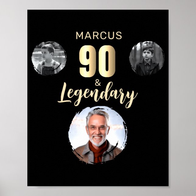 Affiche 90 Legendary 3 Photos Gold 90th Birthday  (Devant)