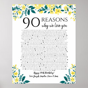 Affiche 90 raisons pour lesquelles nous vous aimons cadeau