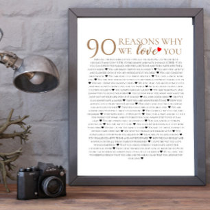 Affiche 90 raisons pour lesquelles nous vous aimons cadeau