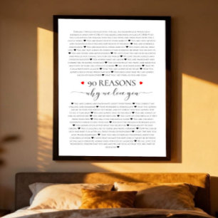 Affiche 90 raisons pour lesquelles nous vous aimons cadeau