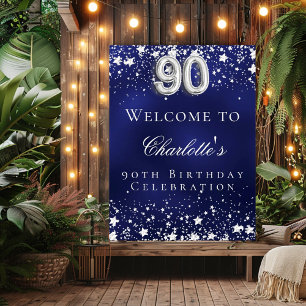 Affiche 90e anniversaire bleu argent stars bienvenue
