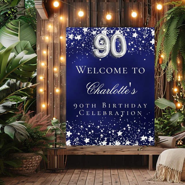 Affiche 90e anniversaire bleu argent stars bienvenue (Créateur téléchargé)