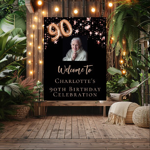 Affiche 90e anniversaire noir rose or photo star accueil