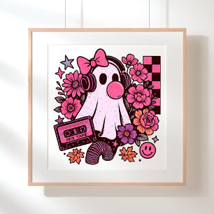 Affiche 90s Bubblegum esthétique Rétro Fille Fantôme Hallo