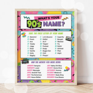 Affiche 90s Nom Jeu Party Signé Memphis Motif