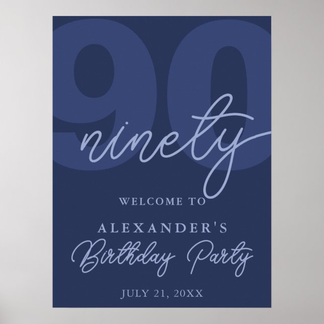 Affiche 90th Birthday Modern Minimalist Navy Welcome Sign (Devant)