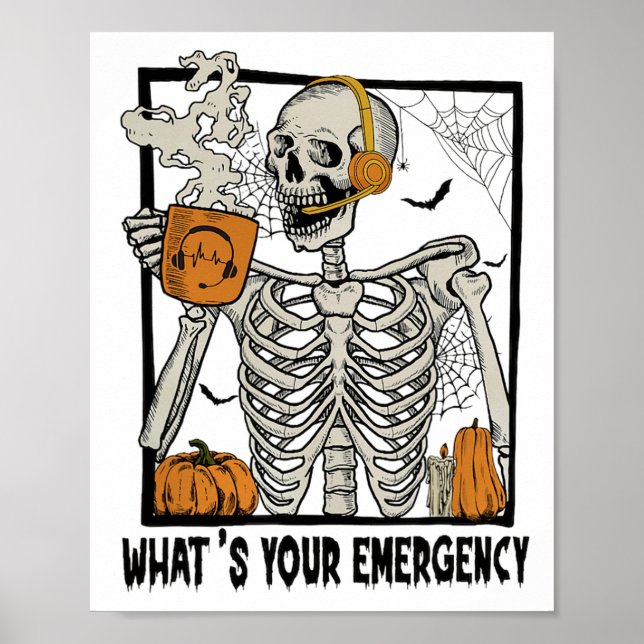Affiche 911 Dispatcher Halloween Squelette Quel Émerge (Devant)