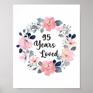 Affiche 95 Ans Aimés 95e Anniversaire Floral 95 Anniversai