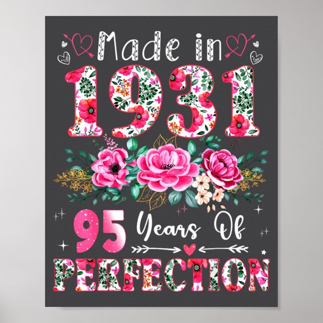 Affiche 95 Year Old Made In 1931 Floral 95th Birthday Wome (Devant)