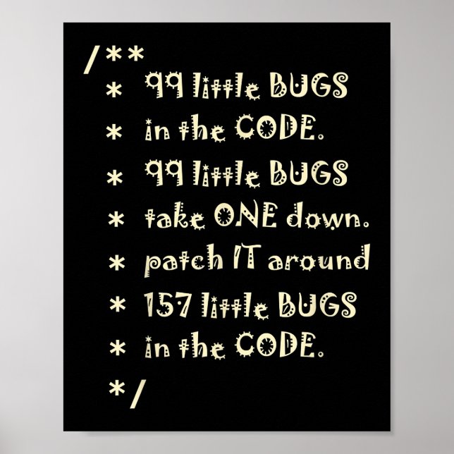 Affiche 99 Bugs Dans Le Logiciel Code Drôle Ingénieur Test (Devant)