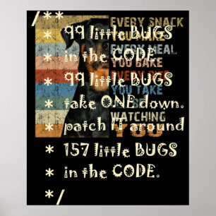 Affiche 99 Bugs In Code Software Funny Engineer Tester