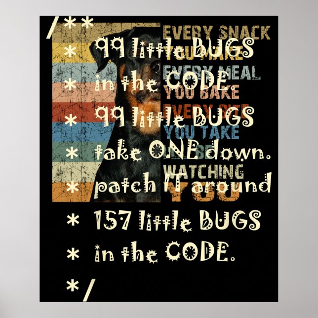 Affiche 99 Bugs In  Code Software Funny Engineer Tester (Devant)