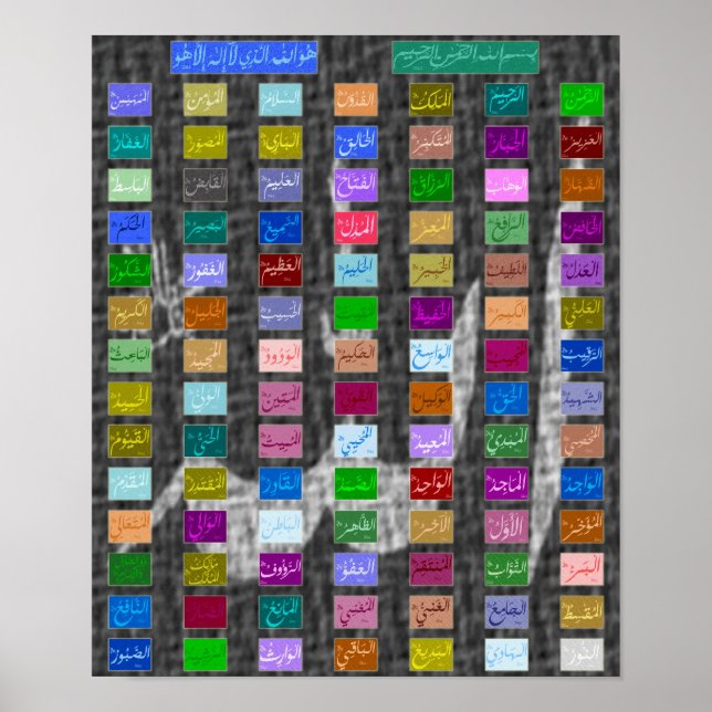Affiche 99 Excellents noms d'Allah (Dieu) Asmaa-ul Husna 5 (Devant)