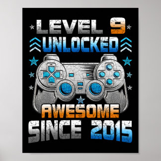 Affiche 9 Anniversaire Enfants Garçon Gamer 9 Yr Niveau 9 