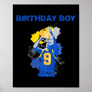 Affiche 9 Anniversaire Garçon Bleu Et Jaune Basketbal