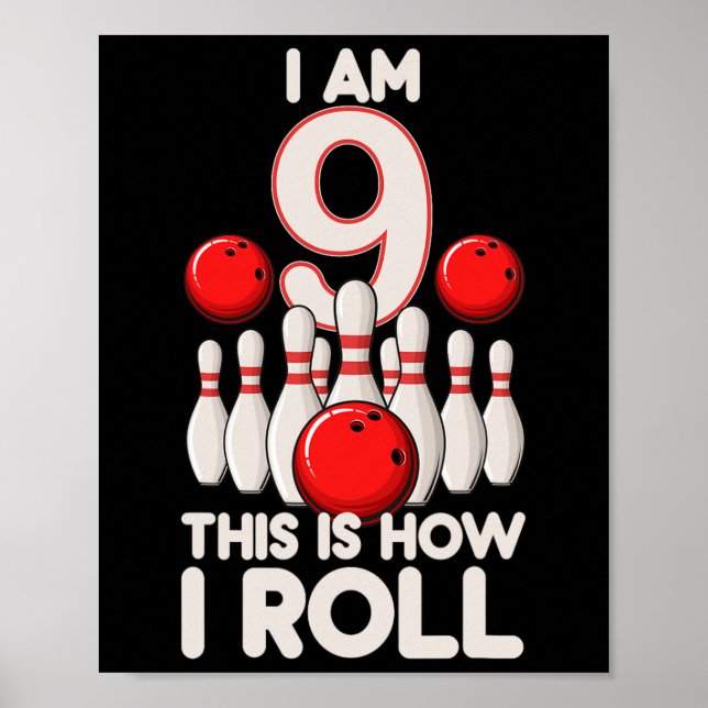 Affiche 9 ans Vieux Bowling Party 9e Anniversaire C'est co (Devant)