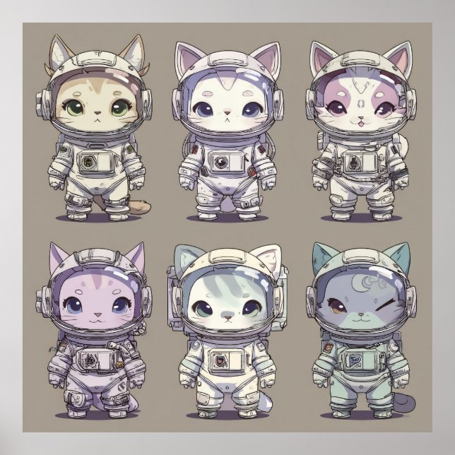 Affiche 9 Chatons Astronautes de l'Équipage Spatial Chibi (Devant)