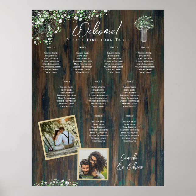 Affiche 9 Table Bois rustique Gypsophila Mousse de siège d (Devant)