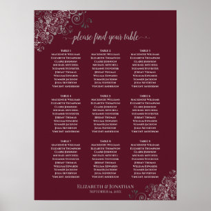 Affiche 9 Table Lacy Mariage Argent Plat Burgundy