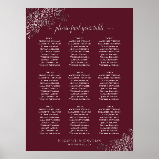 Affiche 9 Table Lacy Mariage Argent Plat Burgundy (Devant)