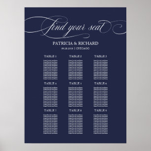 Affiche 9 Tableaux Marine Bleu Élégant Mariage Seating Cha