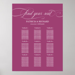Affiche 9 Tables Cassis Elegant Wedding Seating Chart