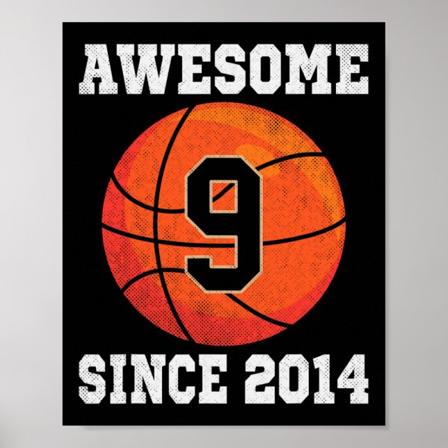 Affiche 9e anniversaire Basketball Lover 9 ans Vintage (Devant)