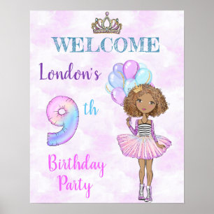 Affiche 9e anniversaire fille princesse africaine américai