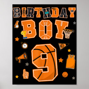 Affiche 9e anniversaire Garçon 9 ans Basketball fête Neuf