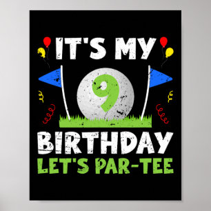 Affiche 9e Anniversaire Golf Garçon de neuf ans Golfeur