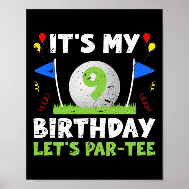 Affiche 9e Anniversaire Golf Garçon de neuf ans Golfeur (Devant)