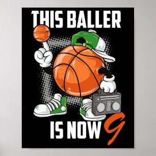 Affiche 9e anniversaire Joueur de basket amusant 9 ans enf