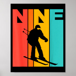 Affiche 9e anniversaire rétro ski 9 ans garçons anniversai