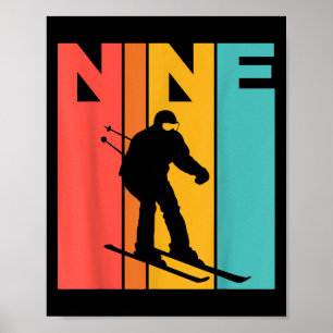 Affiche 9e anniversaire Retro Ski 9 ans Garçons Anniversai