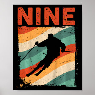 Affiche 9e Anniversaire Retro Ski Ski 9 ans Garçons Fille