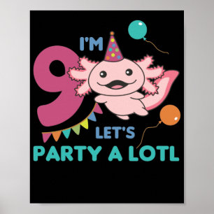 Affiche 9e Birthday Axolotl Nine Year Old Cute Axolotls