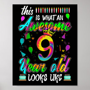 Affiche 9th Birthday Awesome 9 Year Old Looks Like