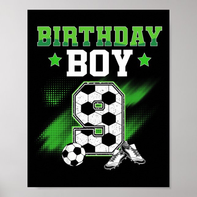 Affiche 9th Birthday Boy Soccer 9 Year Old Sport 9yr Boys  (Devant)