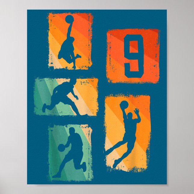 Affiche 9th Birthday Boys Basketball Player Basketball 9 Y (Devant)