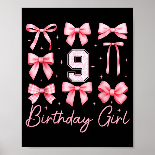 Affiche 9th Birthday Girl Coquette Bow Nk Floral Toile 9 Y (Devant)