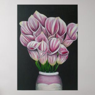 Affiche A3 Belles Fleurs roses Painage acrylique Imprimer