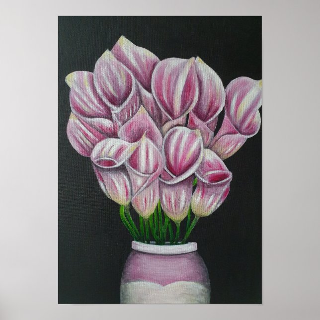 Affiche A3 Belles Fleurs roses Painage acrylique Imprimer (Devant)