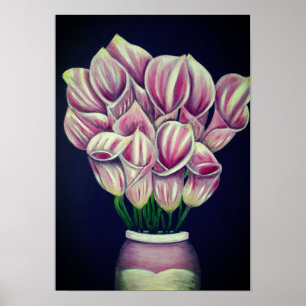 Affiche A3 Belles Fleurs roses Painage acrylique Imprimer