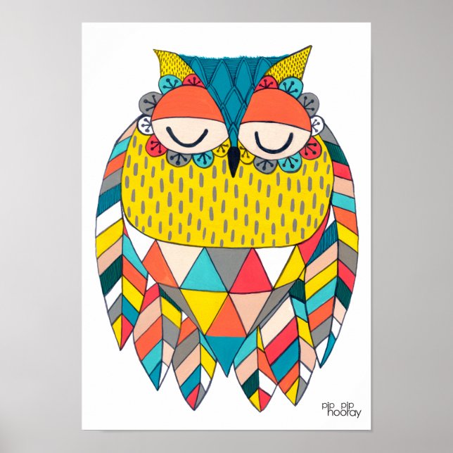 Affiche A3 Illustration d'art moderne Aztec Wise Owl Kids (Devant)