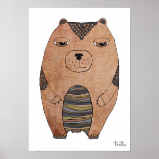 Affiche A3 Modern Brown Bear Kids Art Illustration