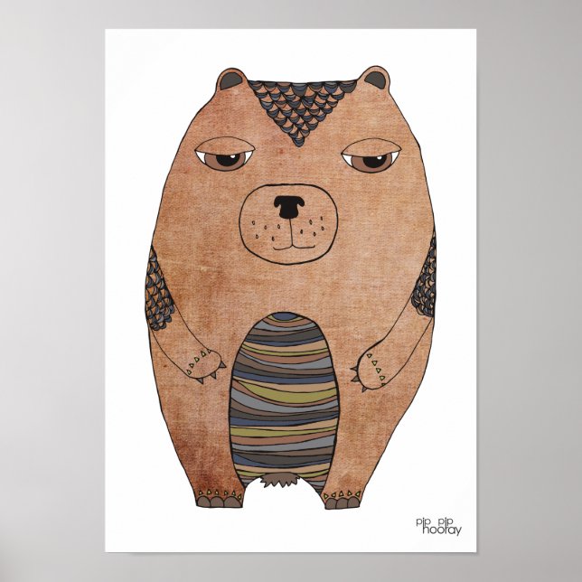 Affiche A3 Modern Brown Bear Kids Art Illustration (Devant)