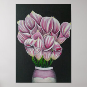 Affiche A4 Belles Fleurs roses Painage acrylique Imprimer