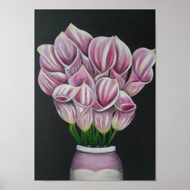 Affiche A4 Belles Fleurs roses Painage acrylique Imprimer (Devant)